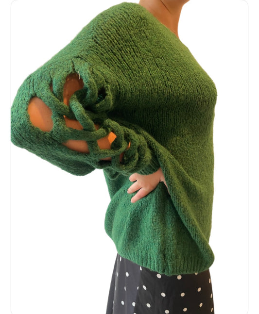 Plait Sleeve Knit -Green