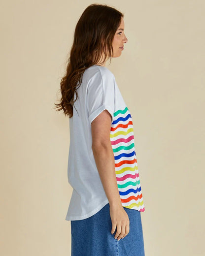 Hailey Short Sleeve Tee - Rainbow Wavy Stripe