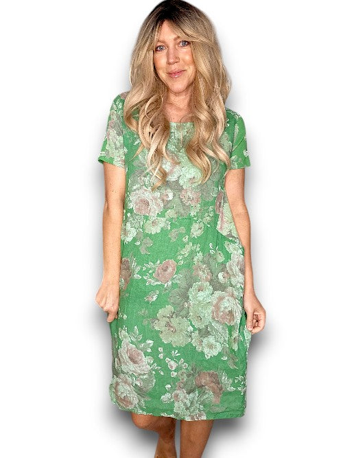 GREEN SCARLETT ROSE JUNGLE DRESS