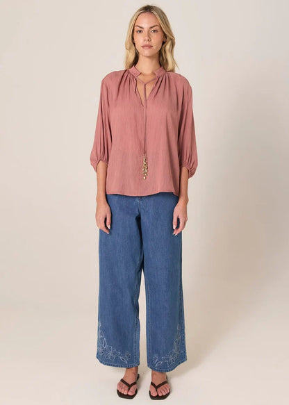 Shae Split Neck Blouse - Terracotta