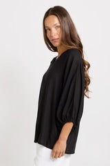 Bella Linen Blend Blouse - Black
