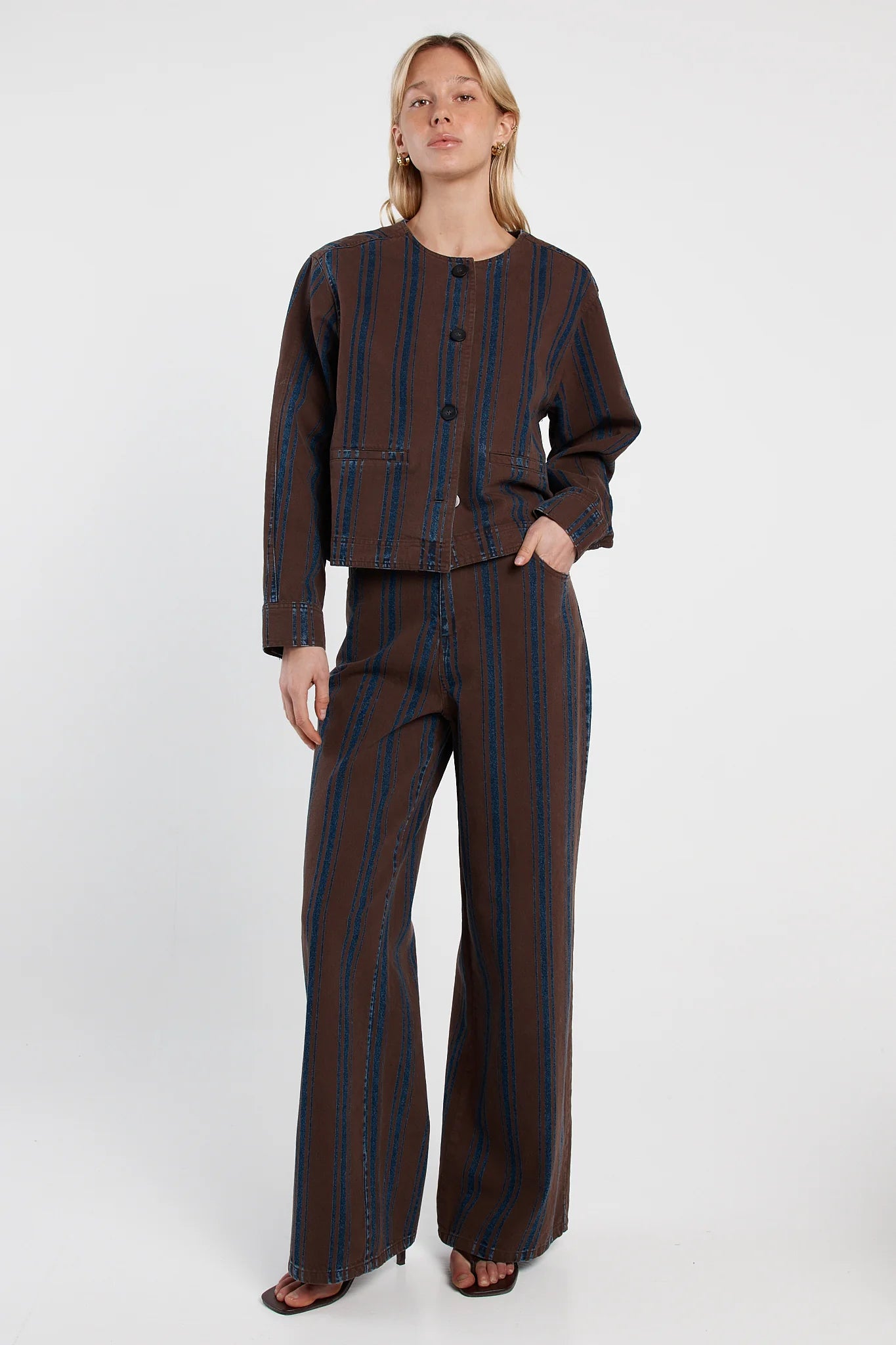 Maja Stripe Denim Jacket - Choc/Rinse