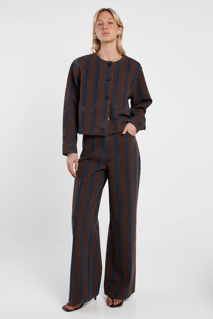 Maja Stripe Denim Jacket - Choc/Rinse
