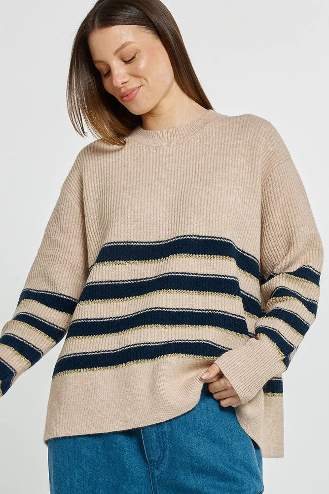 Camryn Sweater - Navy/Cream/Gold Stripe