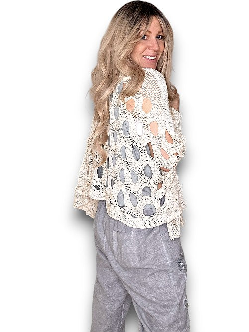 HELGA MAY VANILLA WAVE HOLLOW BOXY CUFF KNIT