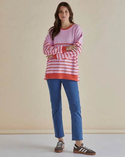Easy Crew Sweat - Pink/Orange Stripe