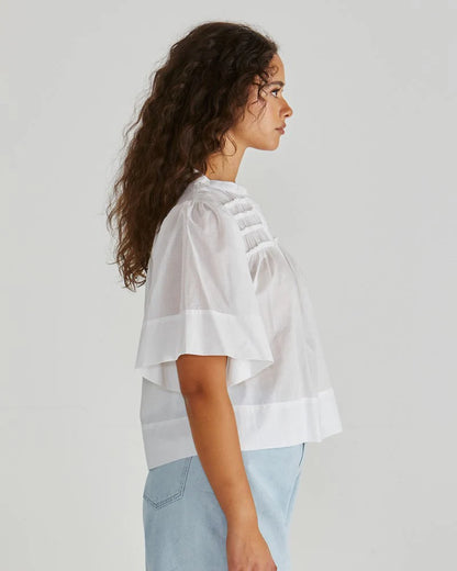 PAMMI RUFFLE YOKE BLOUSE - WHITE