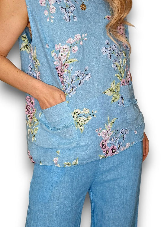 LIGHT TURQUOISE ROSIE LINEN TANK TOP