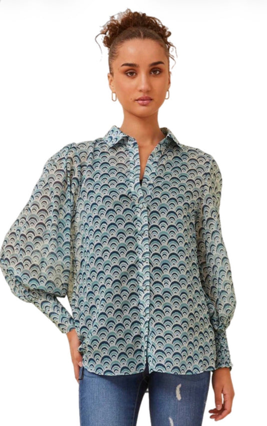 Georgette Printed Blouse -Green