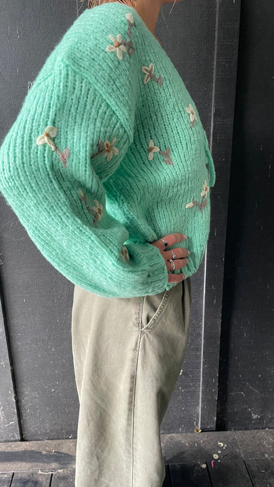 Daisy knit Cardigan  -Teal