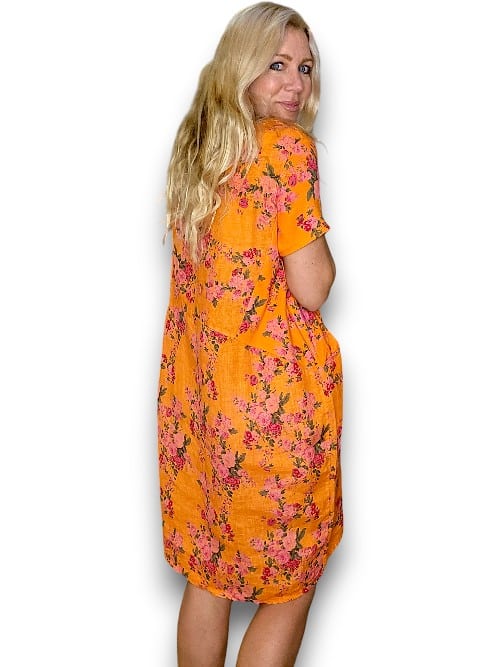 BRIGHT ORANGE FAR AWAY ROSE JUNGLE DRESS