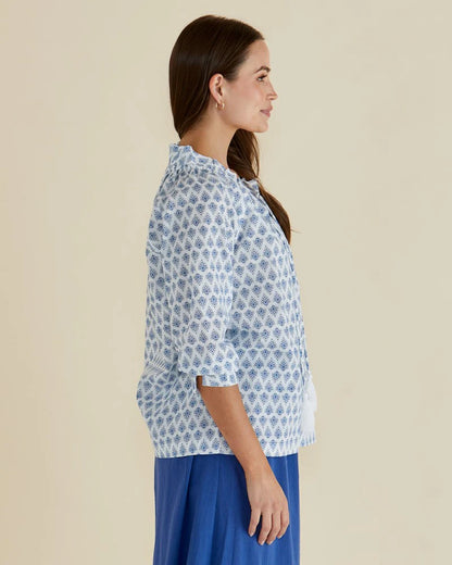 Charli Blouse - Blue Lotus Print