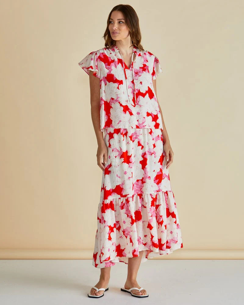 Lyra Blouse - Red Floral Print