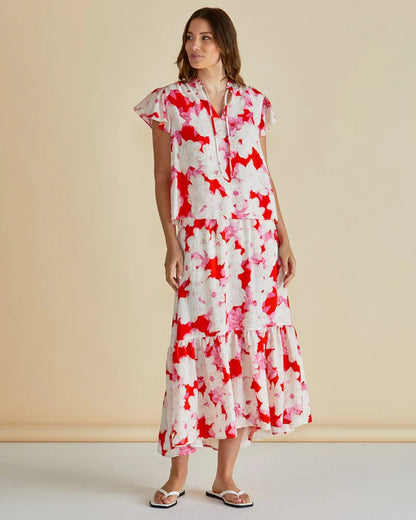 Lyra Blouse - Red Floral Print