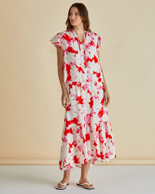 Lyra Blouse - Red Floral Print