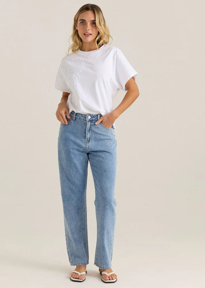 Mira Crochet Tee - White