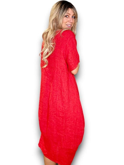 RED PLAIN MID SLEEVE MAXI DRESS