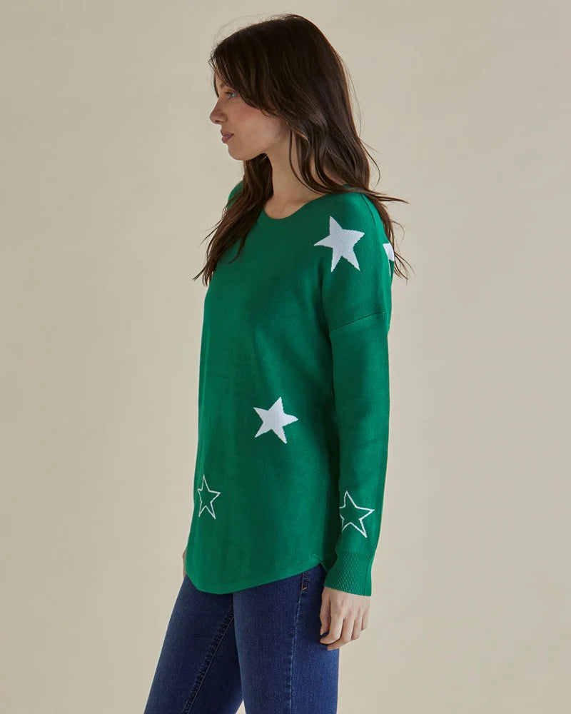 Sophie Knit Jumper - Green Stars