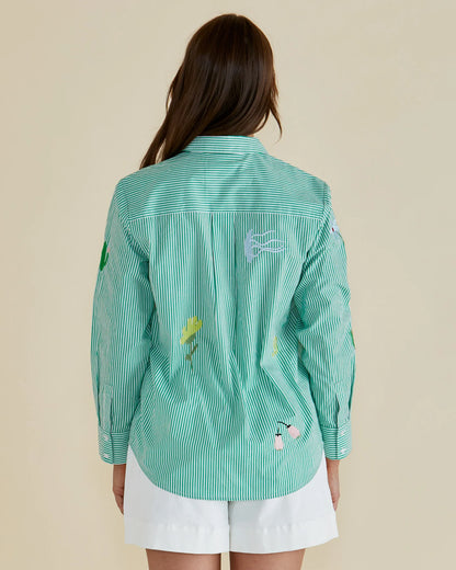 Kimmie Floral Shirt - Floral Green Stripe