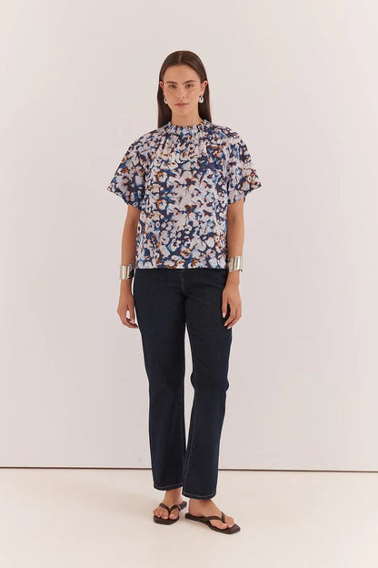 Anika Frill Neck Blouse - Violet Floral