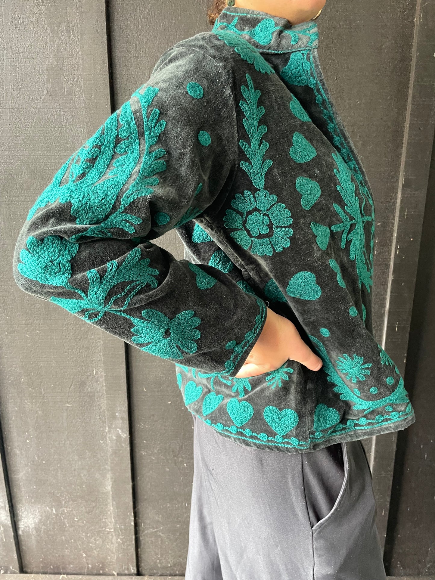 Velvet Jacket - Gray/teal LOVE