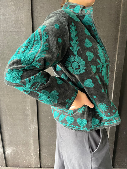Velvet Jacket - Gray/teal LOVE