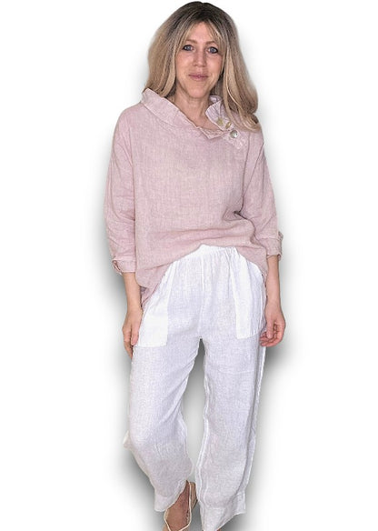 BABY PINK PEARL BUTTON MOKU LONG SLEEVE TOP