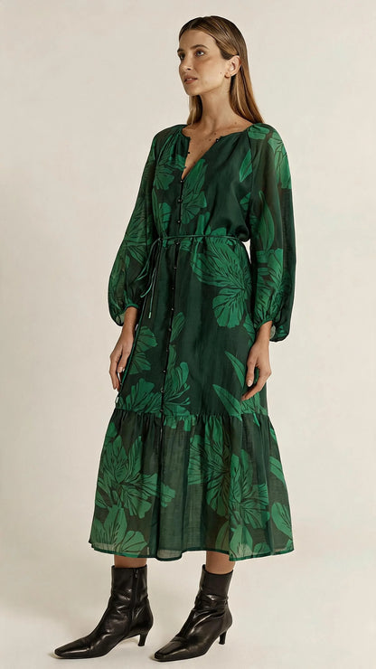 Lynn Tiered Dress - Evergreen