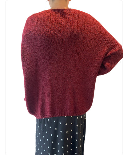 Plait Sleeve Knit - Burgundy