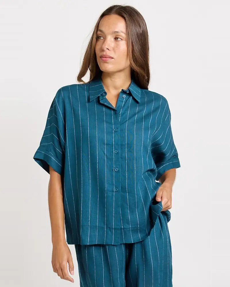 Betty Basics Ophelia Shirt in Teal/White