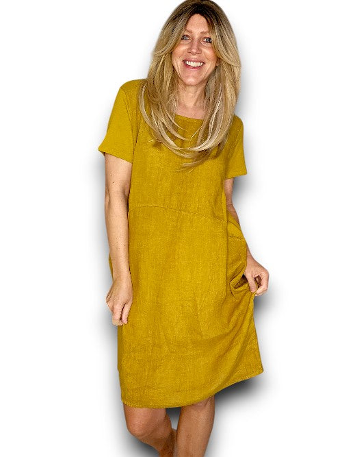 MUSTARD PLAIN JUNGLE DRESS