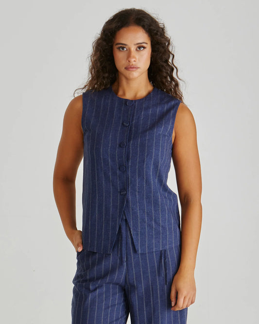PETRA VEST - NAVY PINSTRIPE