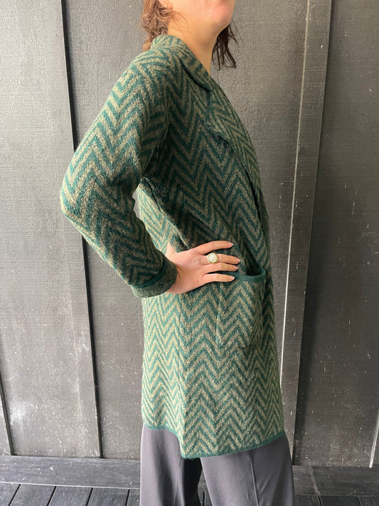 Long Line Cardigan -Green/Gray