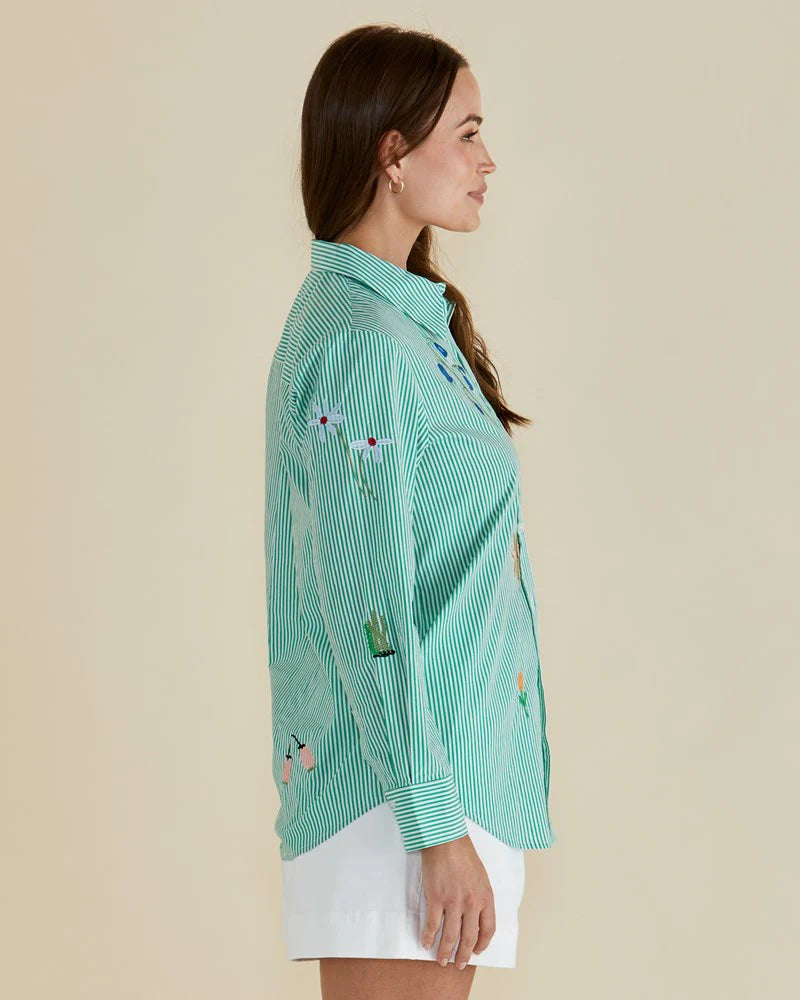 Kimmie Floral Shirt - Floral Green Stripe