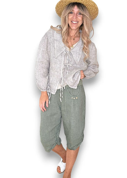 HELGA MAY FOREST PLAIN CAPRI LINEN PANT