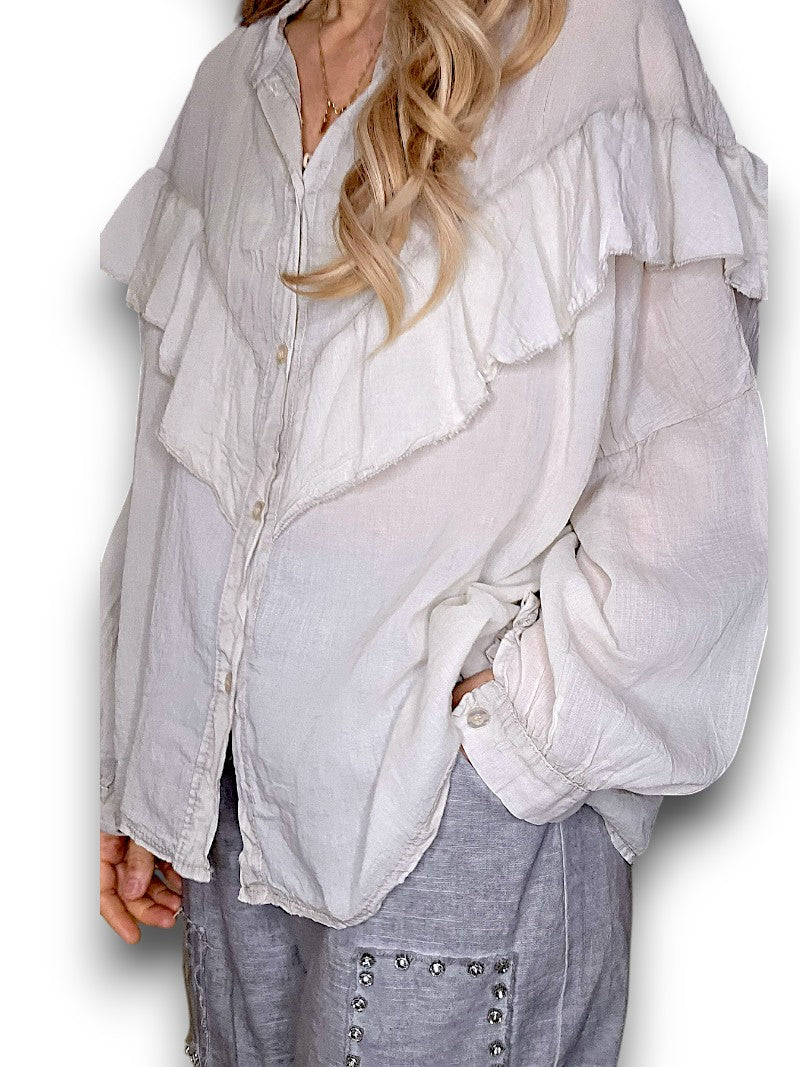 PALE BEIGE FRILL LONG SLEEVE TUNIC