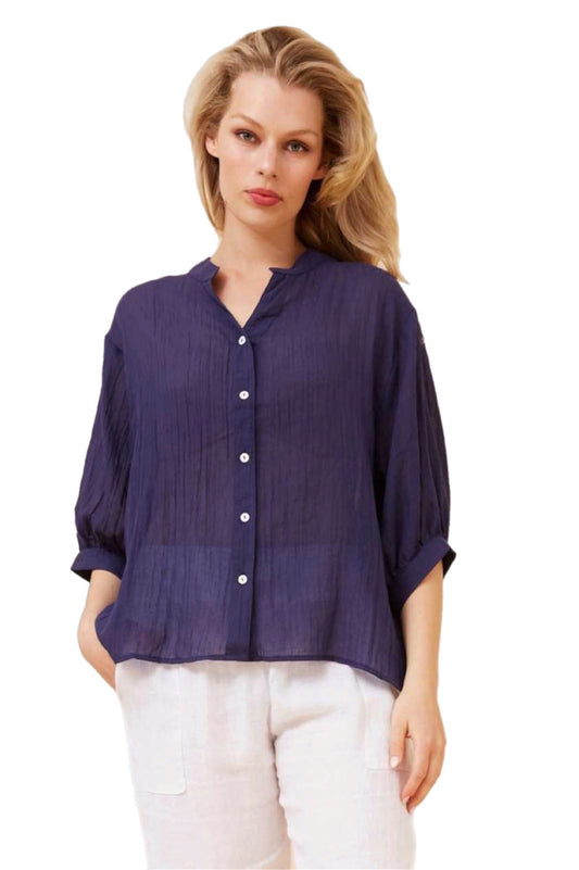 Navy Button Back Shirt