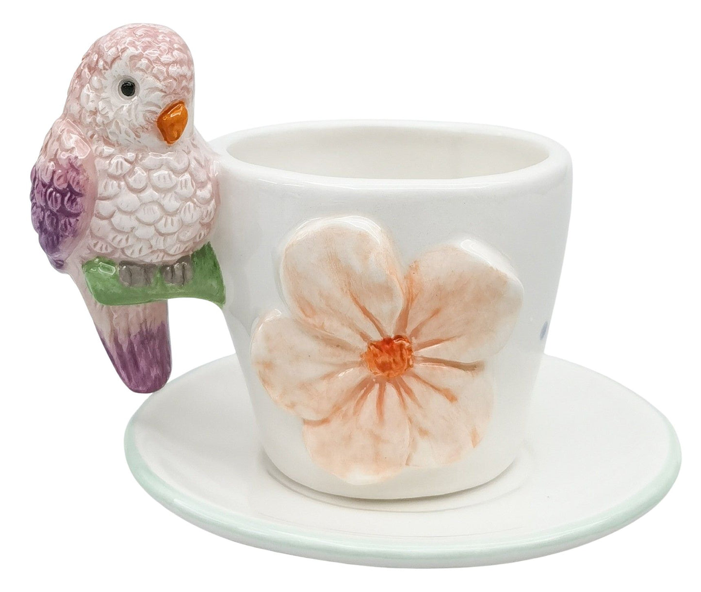 Perdy Parrot Tea Cup & Saucer Pink & Pea