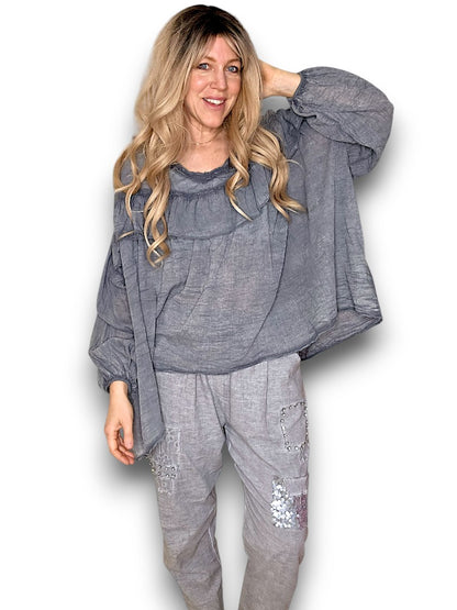 GREY FRILL BALLOON SL TUNIC