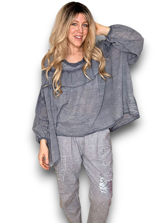 GREY FRILL BALLOON SL TUNIC