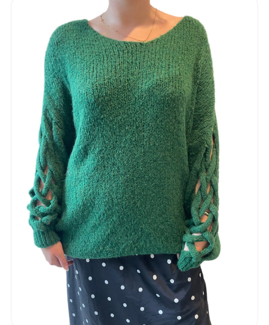 Plait Sleeve Knit -Green