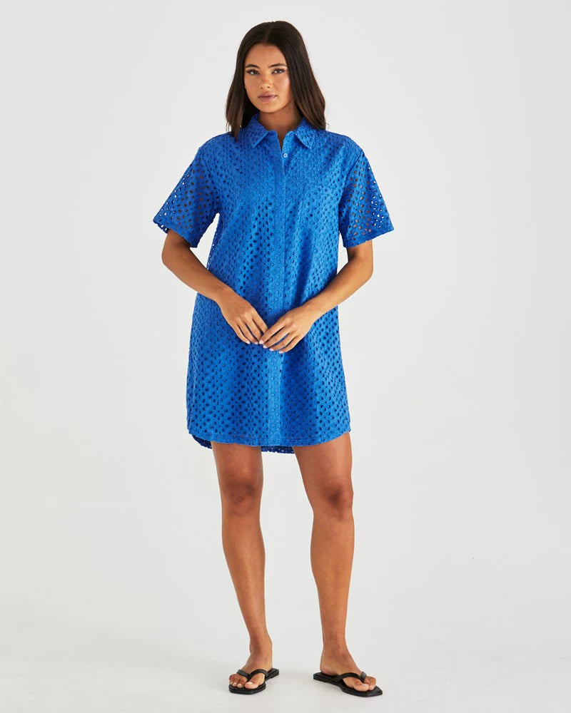 STEVA SHIRT DRESS - BRIGHT BLUE