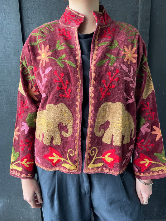 Velvet Jacket- Plum Elephant