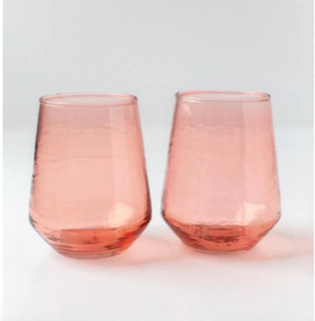 Hand Blown Recycled Glass Tumblers set/2 Blush
