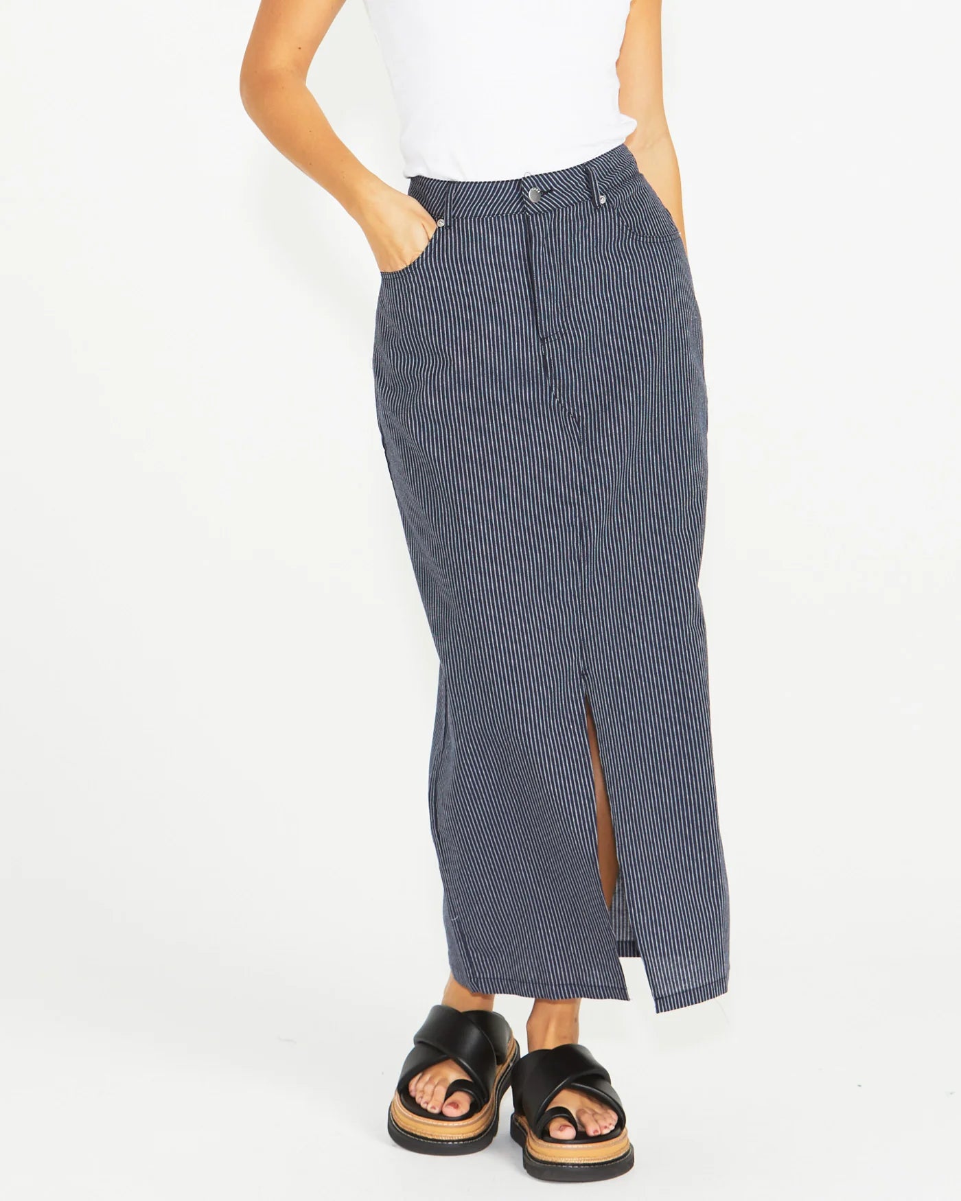 LIBERTY MAXI SKIRT - NAVY WHITE STRIPE