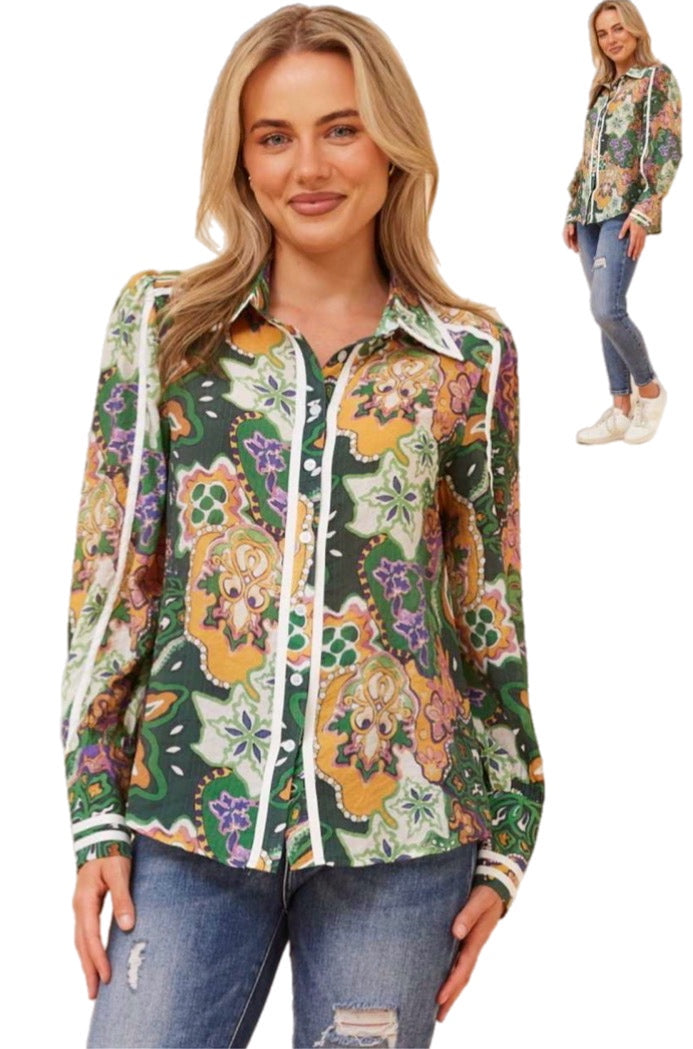 Retro Green Shirt with Trim