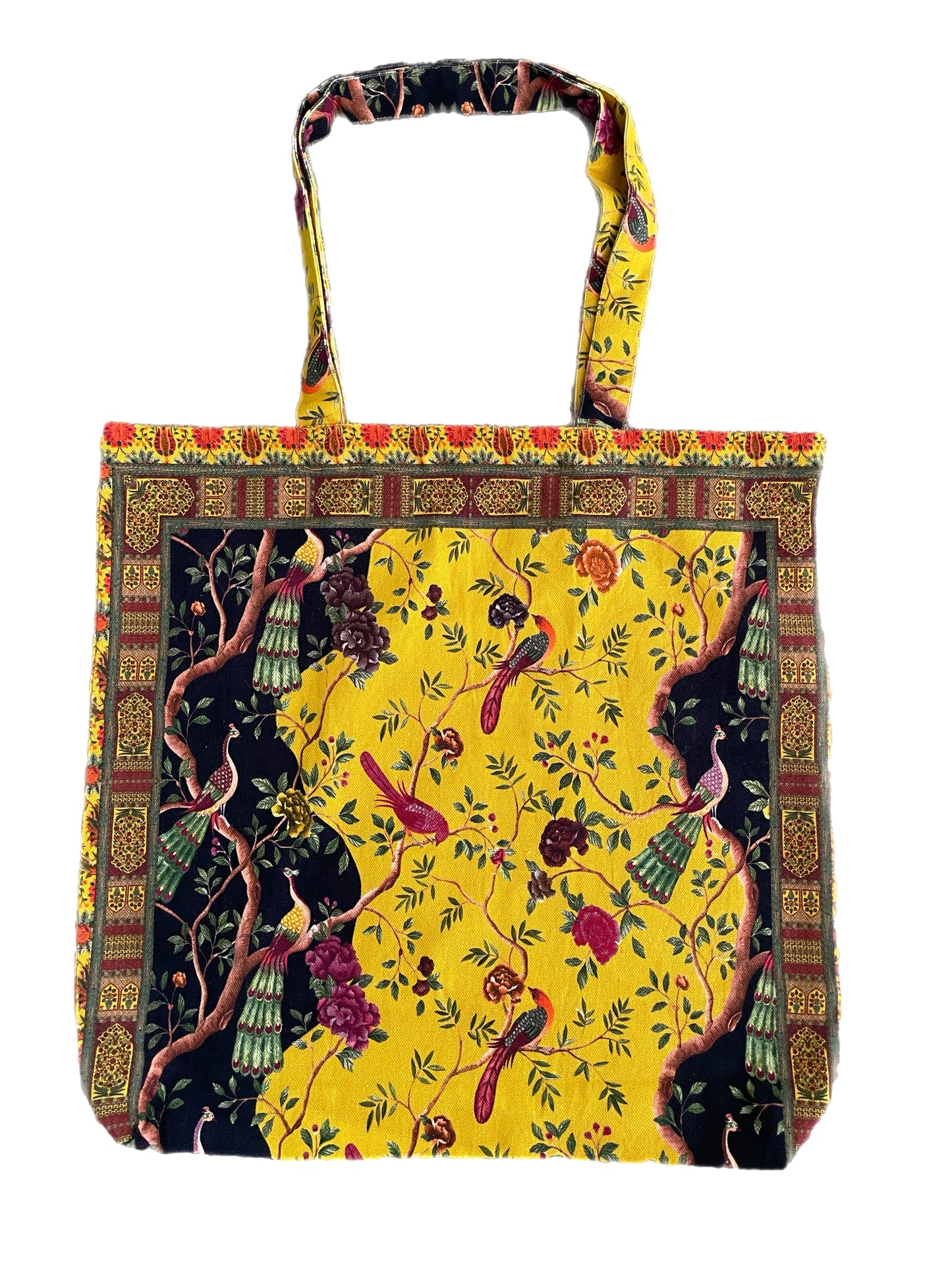 Peacock Cotton Tote-Mustard