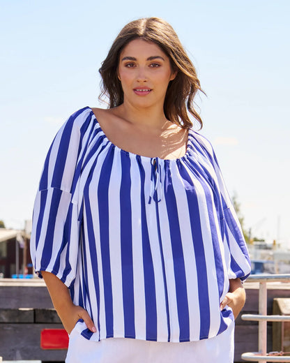 Camilla Blouse - Blue Stripe