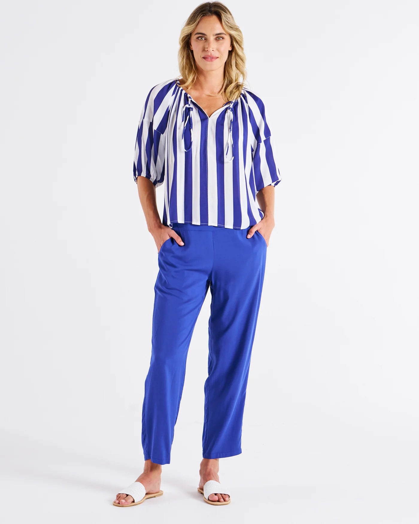 Camilla Blouse - Blue Stripe