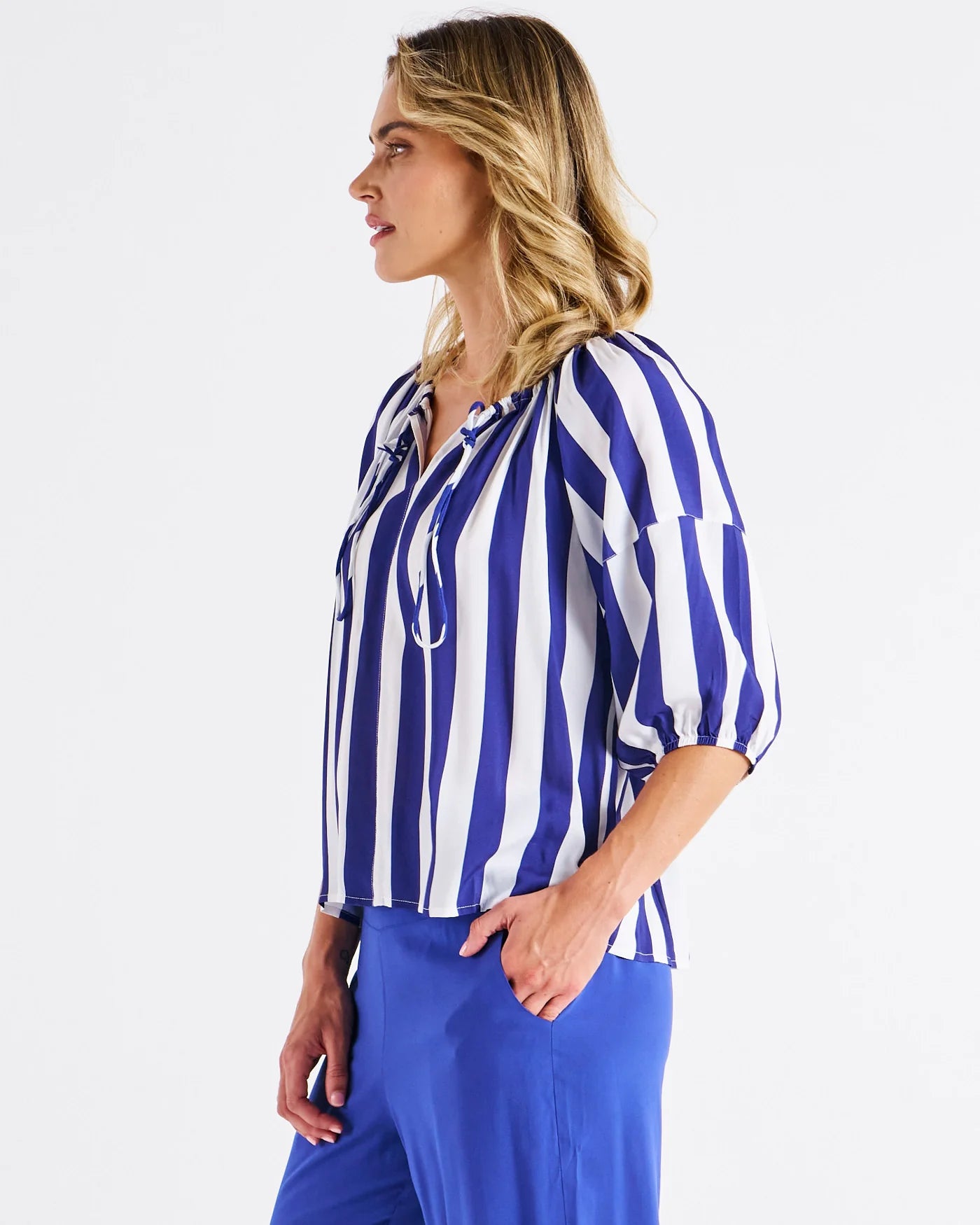 Camilla Blouse - Blue Stripe